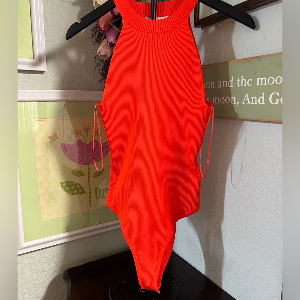 Women's Bold Orange One Piece Sleeveless Bodysuit #215